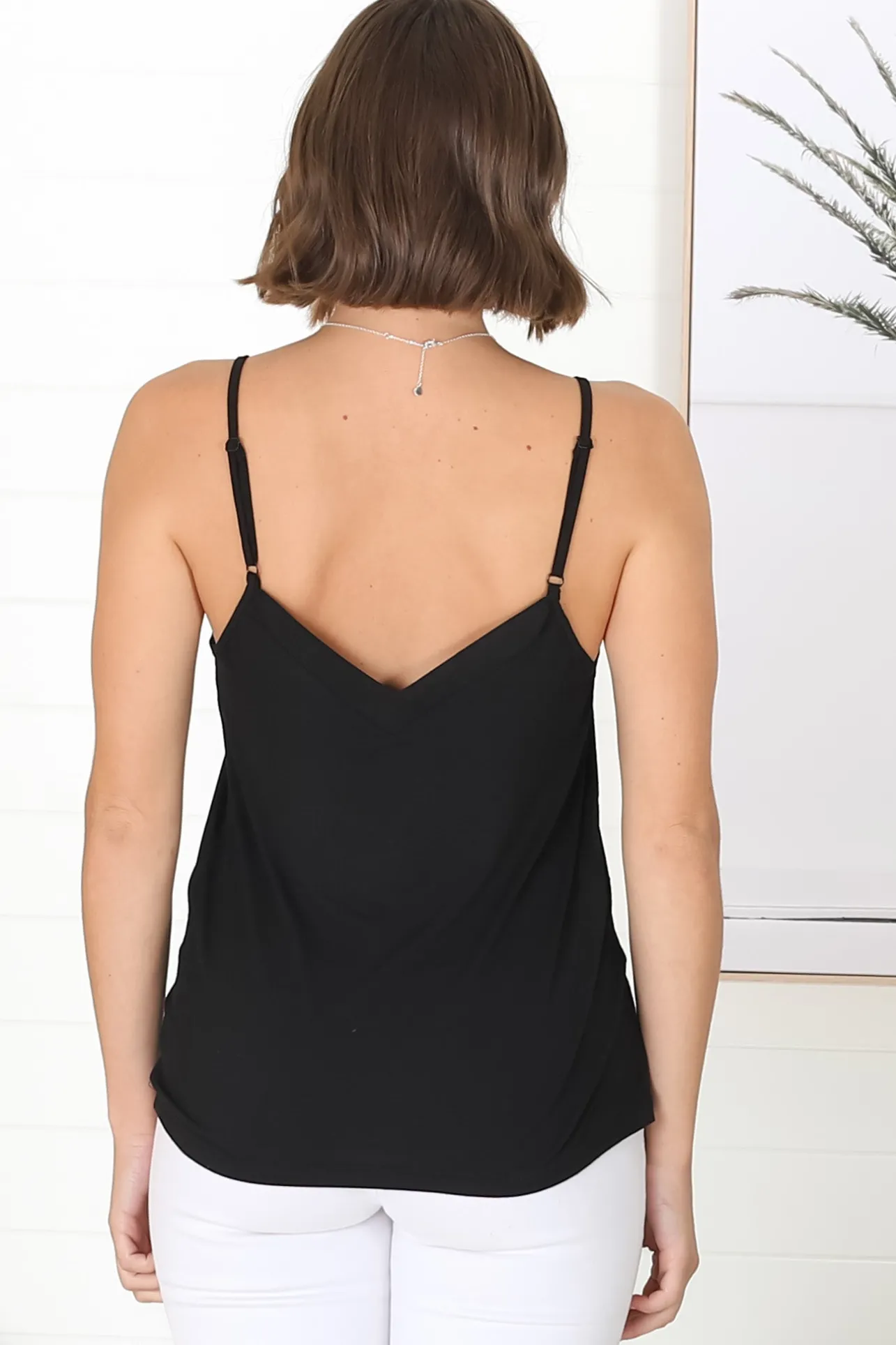 Venus Cami - Long V Neck Adjustable Strap Cami in Black>Salty Crush Online