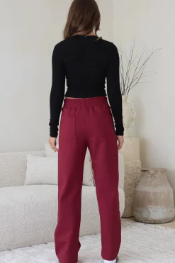 Victoria Pants - High Waisted Sports Stripe Side Seams in Wine><noscript><img width=