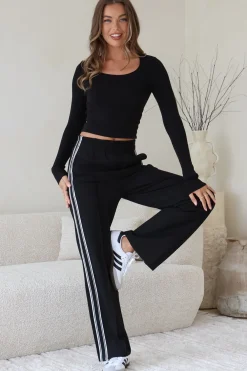 Victoria Pants - High Waisted Sports Stripe Side Seams in Black><noscript><img width=