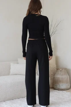 Victoria Pants - High Waisted Sports Stripe Side Seams in Black><noscript><img width=