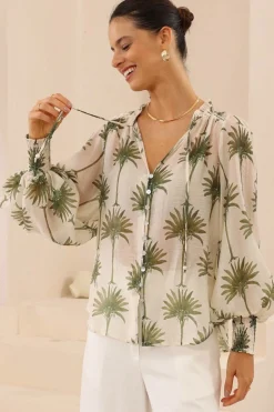 Violet Blouse - Frill Collar Button Down Balloon Sleeve Blouse In Brooks Print><noscript><img width=