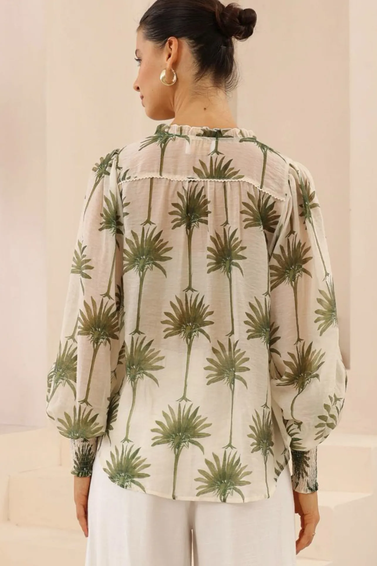 Violet Blouse - Frill Collar Button Down Balloon Sleeve Blouse In Brooks Print>Salty Crush Sale