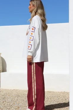 Wandering Heart Set - Graphic Long Sleeve Top and Pants with Stripe Accent in Red><noscript><img width=