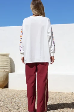 Wandering Heart Set - Graphic Long Sleeve Top and Pants with Stripe Accent in Red><noscript><img width=