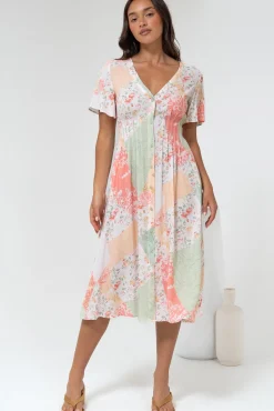 Wesley Midi Dress - V-Neck A-Line Dress with Flutter Sleeves in Loyola Print><noscript><img width=