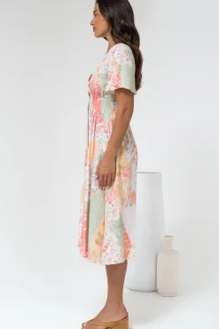 Wesley Midi Dress - V-Neck A-Line Dress with Flutter Sleeves in Loyola Print><noscript><img width=