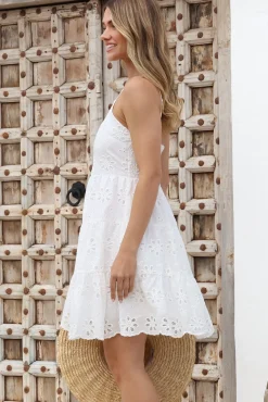 Wilda Mini Dress - Floral Embroidered Tiered Sun Dress in White><noscript><img width=