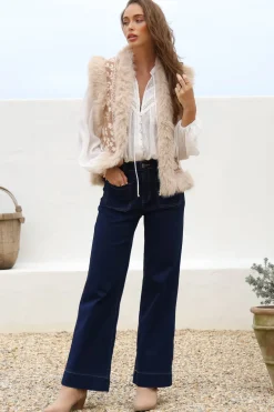 Wolfe Knit Vest - Faux Fur Trim Open Vest in Camel><noscript><img width=