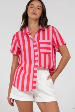 Wynn Shirt - Collared Button Down with Pocket in Gaubi Print Pink><noscript><img width=
