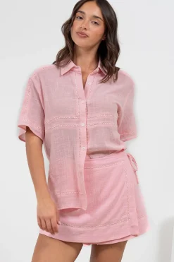 Xara Mini Skirt - High Waisted True Wrap Skirt in Pink>Salty Crush New
