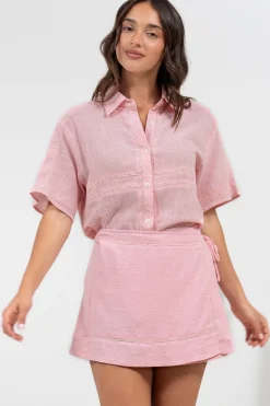 Xara Mini Skirt - High Waisted True Wrap Skirt in Pink><noscript><img width=
