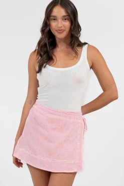 Xara Mini Skirt - High Waisted True Wrap Skirt in Pink><noscript><img width=