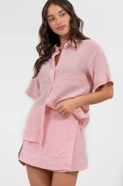 Xara Mini Skirt - High Waisted True Wrap Skirt in Pink><noscript><img width=