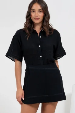 Xara Mini Skirt - High Waisted True Wrap Skirt in Black>Salty Crush Clearance