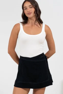 Xara Mini Skirt - High Waisted True Wrap Skirt in Black><noscript><img width=