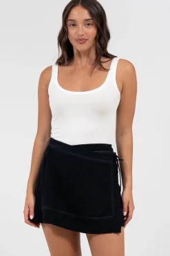 Xara Mini Skirt - High Waisted True Wrap Skirt in Black><noscript><img width=