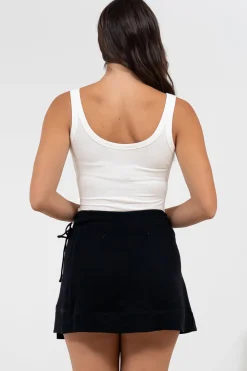Xara Mini Skirt - High Waisted True Wrap Skirt in Black><noscript><img width=