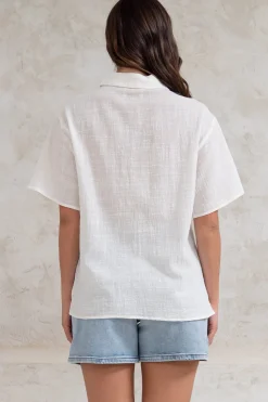 Xara Shirt - Collared Button Down with Lace Detailing in White><noscript><img width=