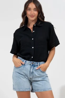Xara Shirt - Collared Button Down with Lace Detailing in Black>Salty Crush Online