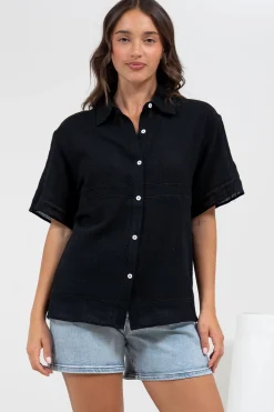 Xara Shirt - Collared Button Down with Lace Detailing in Black><noscript><img width=