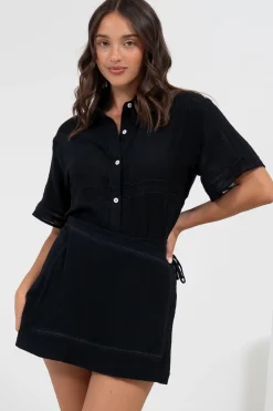 Xara Shirt - Collared Button Down with Lace Detailing in Black><noscript><img width=