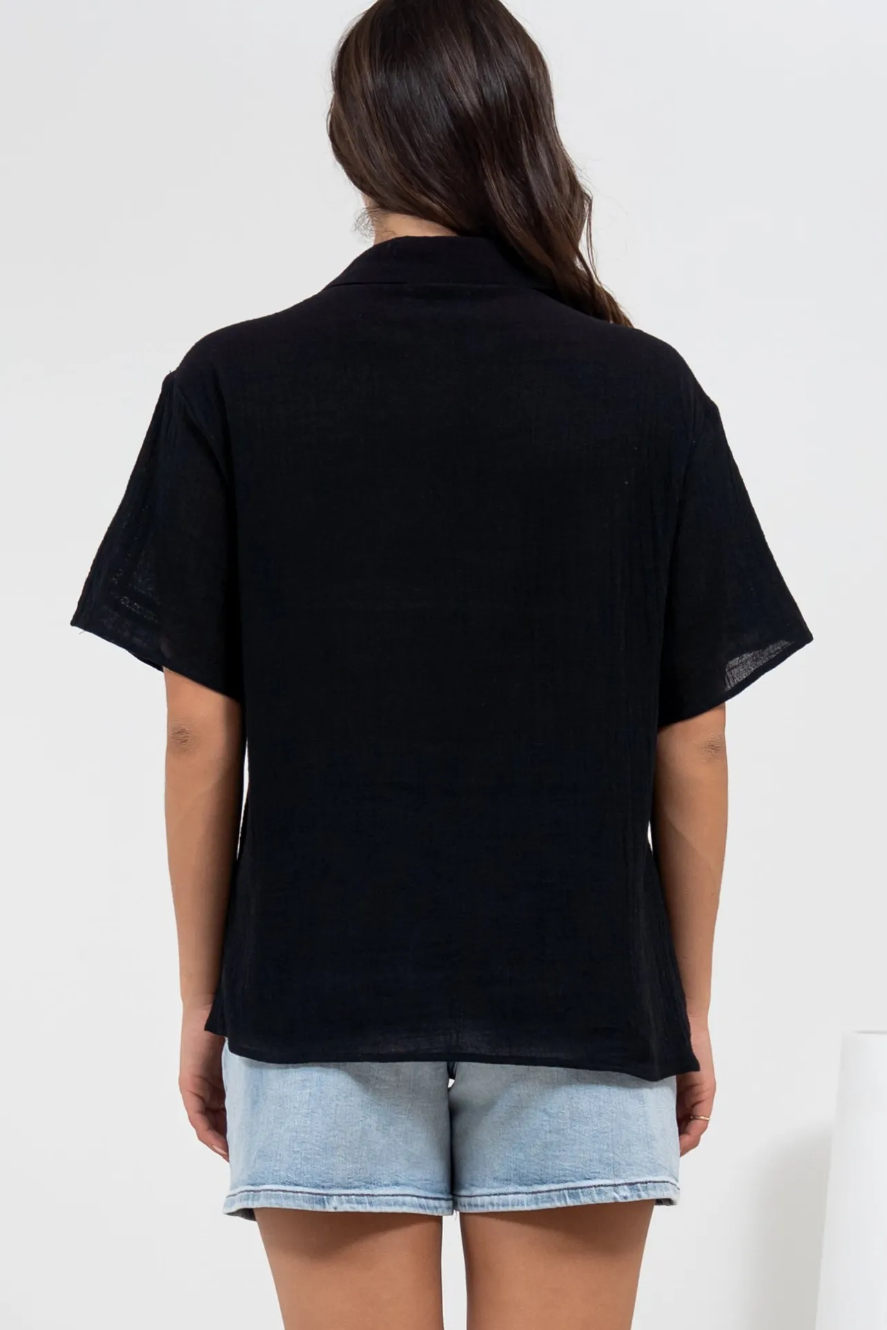 Xara Shirt - Collared Button Down with Lace Detailing in Black>Salty Crush Online