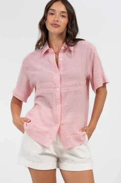 Xara Shirt - Collared Button Down with Lace Detailing in Pink><noscript><img width=