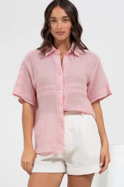 Xara Shirt - Collared Button Down with Lace Detailing in Pink><noscript><img width=