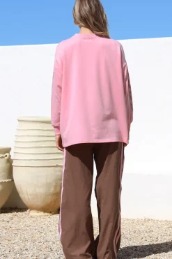 Yee-Haw Set - Graphic Long Sleeve Top and Pants with Stripe Accent in Pink><noscript><img width=