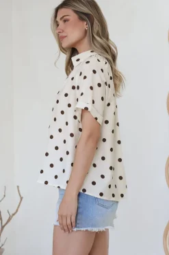 Yohanna Blouse - Collared Button Down in Pacey Spot Coffee><noscript><img width=