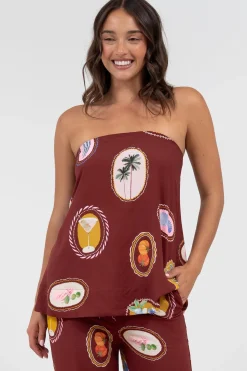 Yonder Top - Strapless or Spahetti Strap Open Back Top in Tamrin Print>Salty Crush Online