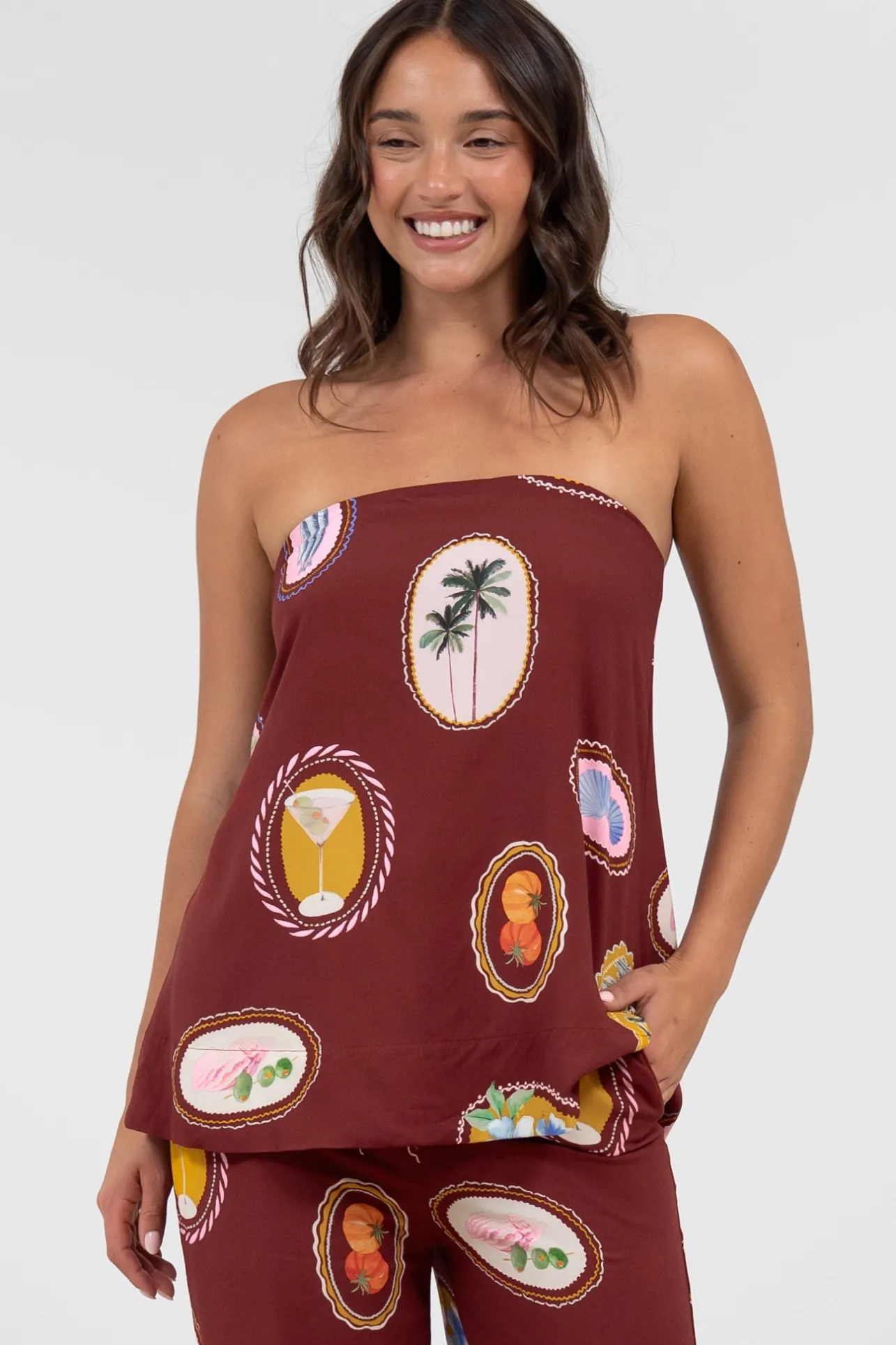 Yonder Top - Strapless or Spahetti Strap Open Back Top in Tamrin Print>Salty Crush Online