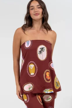 Yonder Top - Strapless or Spahetti Strap Open Back Top in Tamrin Print>Salty Crush Online