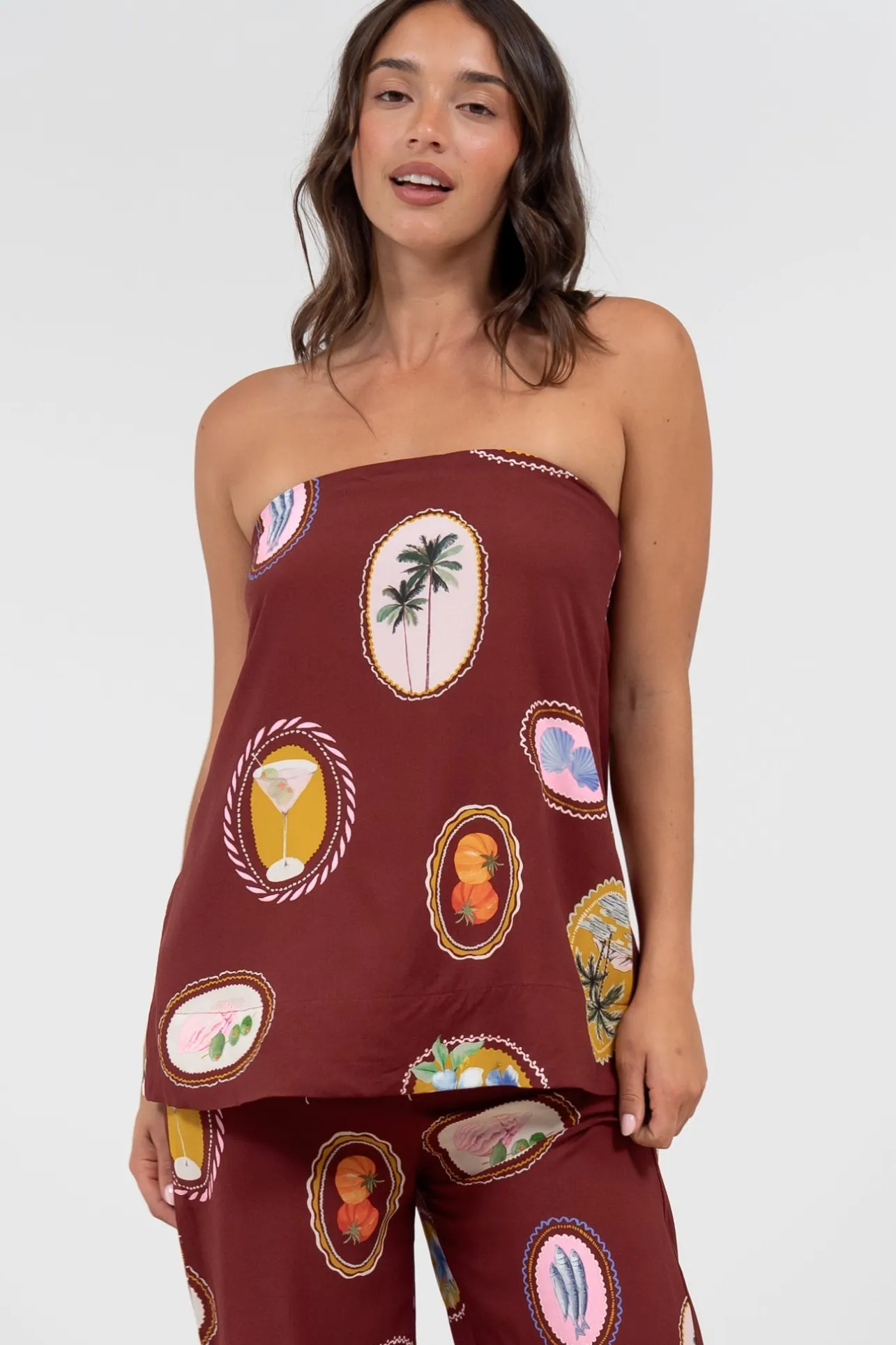 Yonder Top - Strapless or Spahetti Strap Open Back Top in Tamrin Print>Salty Crush Online
