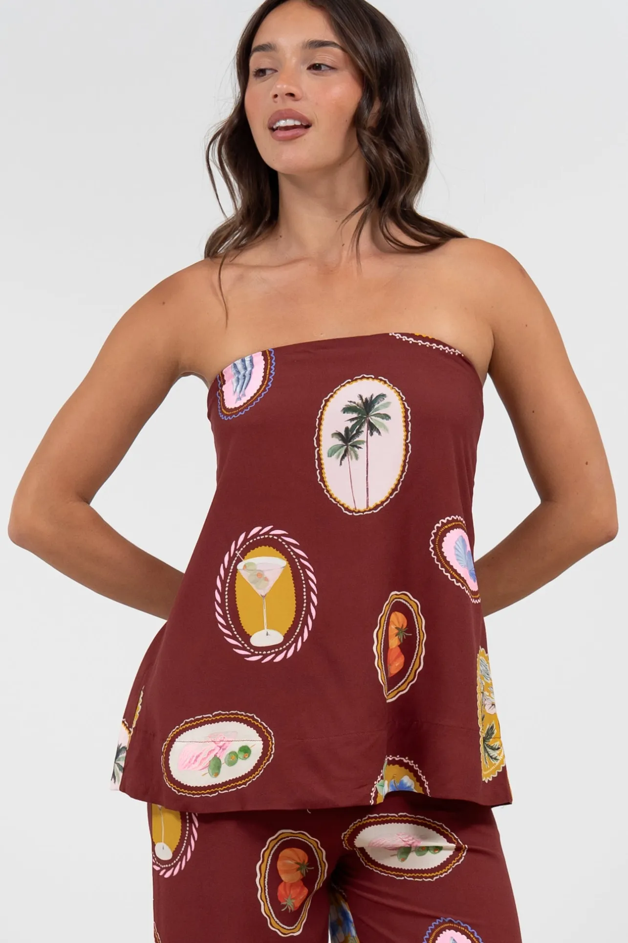 Yonder Top - Strapless or Spahetti Strap Open Back Top in Tamrin Print>Salty Crush Online