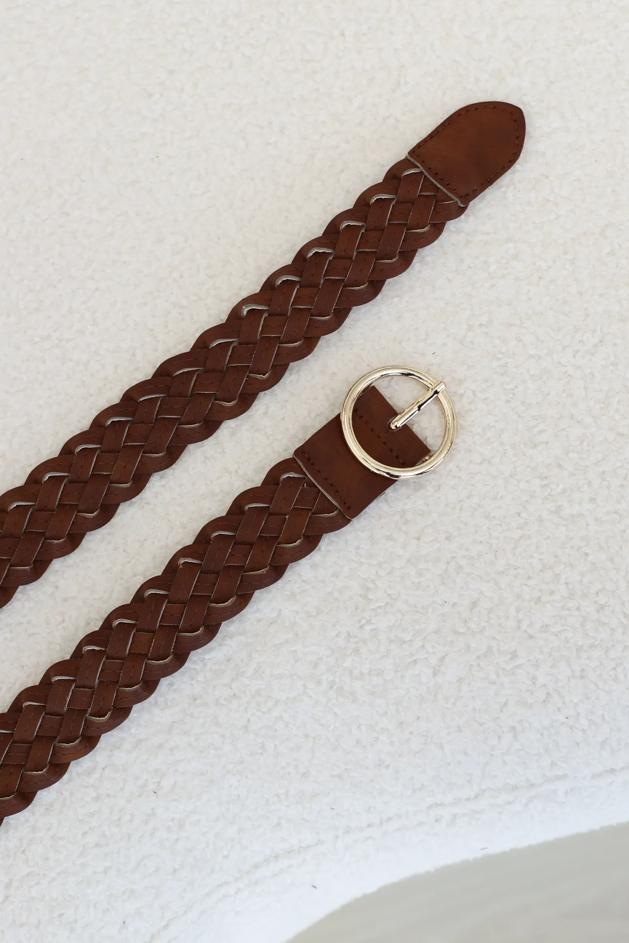 Zane PU Leather Braided Gold Buckle Belt - Brown>Salty Crush