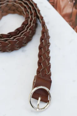Zane PU Leather Braided Gold Buckle Belt - Brown><noscript><img width=