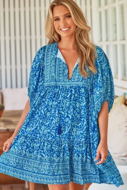 Zarina Mini Dress - Short Sleeve Smock Dress in Letty Print>Jaase Clearance