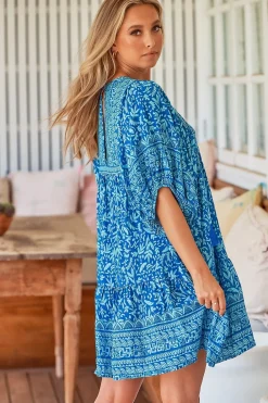 Zarina Mini Dress - Short Sleeve Smock Dress in Letty Print><noscript><img width=