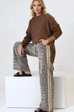 Zayne Pants - High Waisted Wide Leg Pants with Double Side Strip in Leopard Print>Salty Crush New