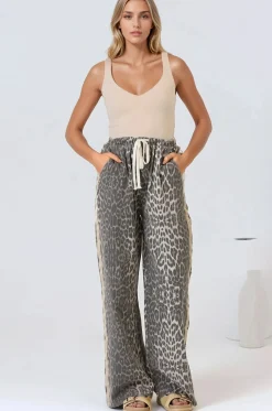 Zayne Pants - High Waisted Wide Leg Pants with Double Side Strip in Leopard Print><noscript><img width=