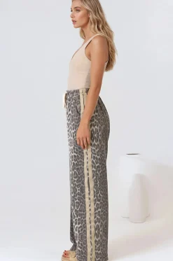Zayne Pants - High Waisted Wide Leg Pants with Double Side Strip in Leopard Print><noscript><img width=