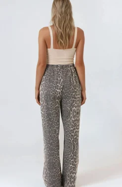 Zayne Pants - High Waisted Wide Leg Pants with Double Side Strip in Leopard Print><noscript><img width=