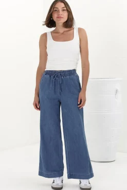 Zeke Jeans - Elasticated Waist Wide Leg Jeans in Medium Wash Denim>Salty Crush New