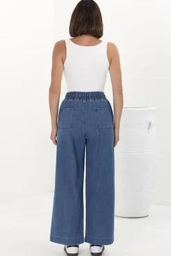Zeke Jeans - Elasticated Waist Wide Leg Jeans in Medium Wash Denim><noscript><img width=