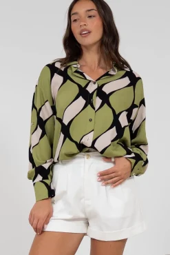 Zev Shirt - Oversized Button Down Shirt in Kennedy Print>Salty Crush New