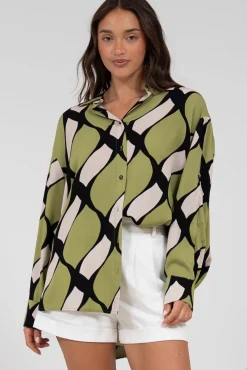 Zev Shirt - Oversized Button Down Shirt in Kennedy Print>Salty Crush New