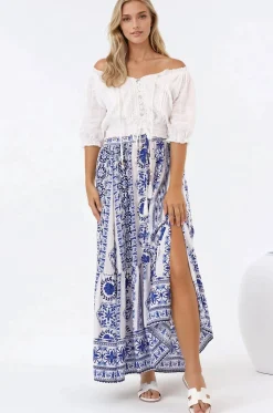 Zia Maxi Skirt - High Waisted Skirt with Front Splits in Kahula Print><noscript><img width=
