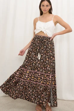Zia Maxi Skirt - High Waisted Skirt with Front Splits in Amirah Print><noscript><img width=
