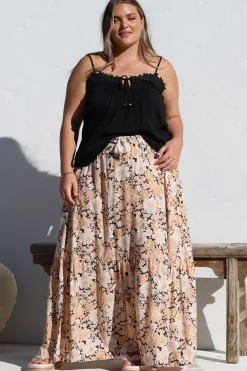 Zia Maxi Skirt - High Waisted Skirt with Tassel Waist Tie and Front Splits in Lyanna Print><noscript><img width=